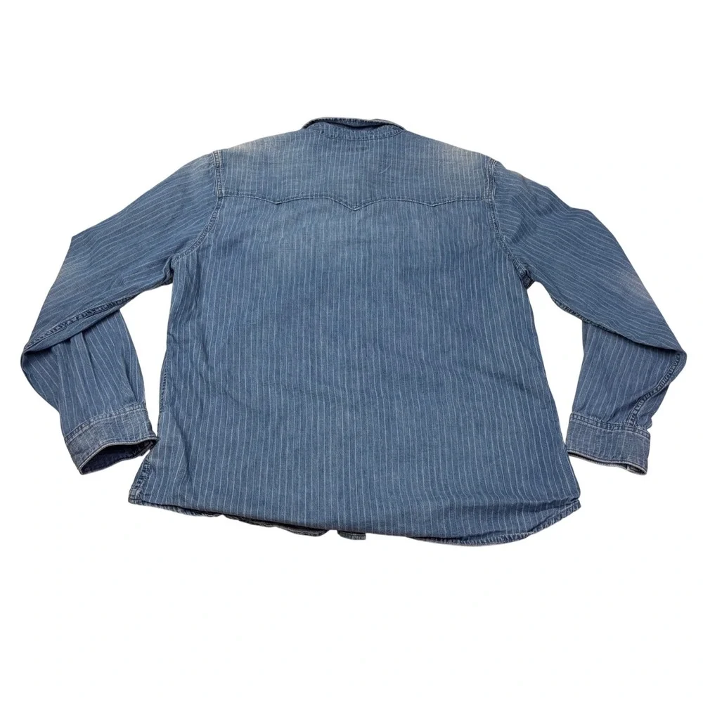 True Religion Mens Striped Denim Western‎ Shirt XXXL XXXG Distressed Italy